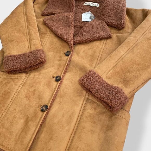 Free People Brown Diogo Sherpa Coat Penny Lane size M NWT New $248  Polyester - Picture 2 of 11